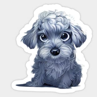 Adorable Cockapoo Puppy Dog. Illustrative style greyscale on black background Sticker